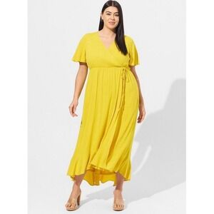 NWT Torrid‎ Maxi Rayon Slub Surplice Wrap Dress Bright Yellow Size: 0 L (12)
